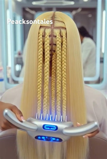 Futuristic Rainbow Braiding Machine Transforming Straight Hair into Colorful Braids