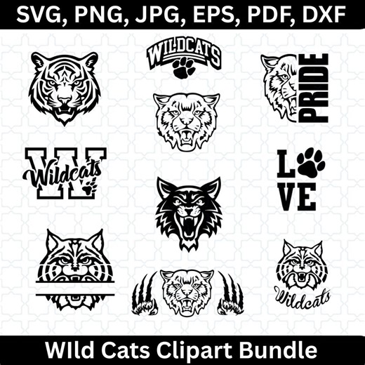 Wild Cat Svg Bundle, Wildcat School Spirit SVG, Wildcat Mascot Head, Silhouette Wildcats Svg, Shirt Svg, Wildcat Face PNG, Wildcats Cricut - Etsy