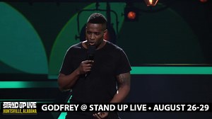 21 reactions | ⭐SUPERSTARS AT STAND UP LIVE! Actor and Comedian Godfrey Comedian takes the Stand Up Live stage on August 26-29! He's the host of the insanely popular In Godfrey We Trust Podcast on Gas Digital Network and appeared on Netflix's Tiffany Haddish Presents: They Ready. Now grab your tickets to see him LIVE--> smarturl.it/SUL-Godfrey | Huntsville Levity Live | Facebook