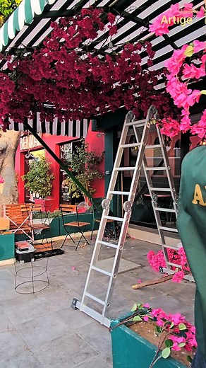 ✨ Installation réussie 🌸 Bougainvillier artificiel installé sur la pergola de ce magnifique restaurant pour créer une ambiance chaleureuse et méditerranéenne 🌿🍷 Un résultat élégant, sans entretien, qui sublime l’espace et attire les regards 🤩 📞 24590309 📍lac 1 #jardin #decorationvegetale #artige #jardin #fleursartificielles #bougainvillier #bougainvillierartificielle #decorationfloral #tunisiefloral #gazonsynthetique #gazon | artige tunisie