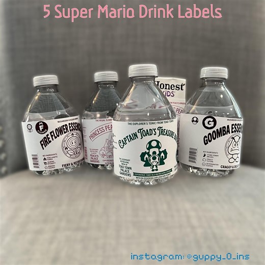 Super Mario Drink Label in Vintage and Minimalistic Style for a Super Mario Themed Party (Printable)
