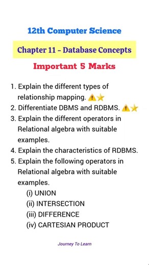 🎯 12th Computer Science • Chapter 11 • Important 5 Marks 📝💯 | Journey To Learn 💜 | #tamil