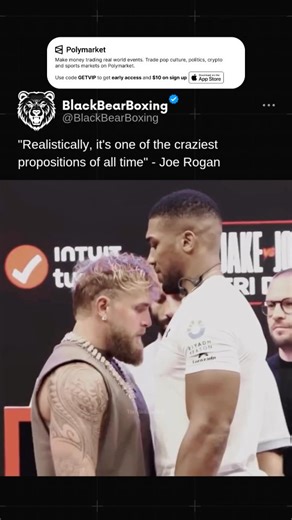 BlackBearBoxing on Instagram: "On Friday, Dec. 19, Jake Paul and Anthony Joshua will finally meet in the ring for Jake vs. Joshua, a global live boxing event streaming exclusively on Netflix. The matchup has been building momentum for months — Joshua’s return to form, Paul’s steady climb through the cruiserweight rankings, and the sheer spectacle of a heavyweight showdown in Miami have pushed the anticipation to a new peak. Who do you think will come out as victorious? 👇🏼 @polymarket 🎥 @thegl