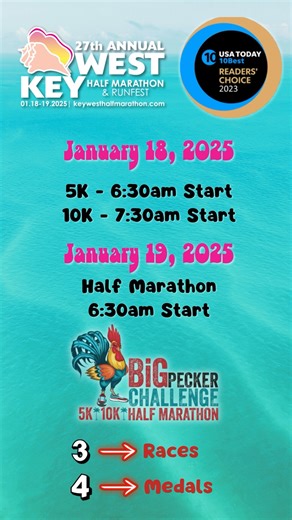 🎯Don’t miss out on the fun and excitement—register now at https://runsignup.com/Race/FL/KeyWest/KeyWestHalf Marathon5K and join us for an unforgettable runfest weekend! 🔗 in bio. #runkeywest #runcation #destinationraces #5krunner #5kraces #womensrunningcommunity #runningcommunity #motherrunner #runhappy #runnersofinstagram #runningmotivation #halfmarathontraining #igrunners #keywest5k #KeyWestHalf #5krace #10krunner #runandtravel #10krunning | Key West Half Marathon & 5K Run