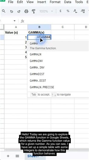 GAMMA Function in Google Sheets — Formula #359 of 500 #Shorts