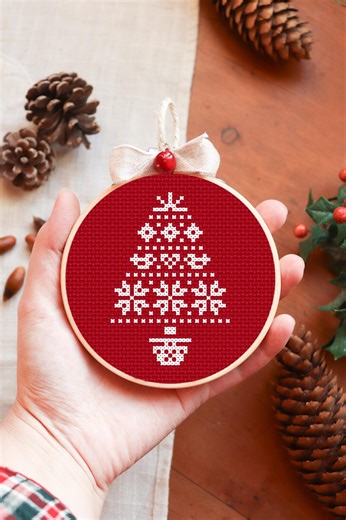 Christmas Cross Stitch Pattern, Christmas Ornament, Christmas Tree Cross Stitch, Monochrome Cross Stitch, Nordic Cross Stitch Pattern Pdf - Etsy