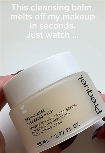 This cleansing balm melts off my makeup in seconds. Just watch … Wipe off or rinse with water … super easy … @Prequel #skincareroutine #cleansingbalm #makeupremoval #viralskincare #prequel