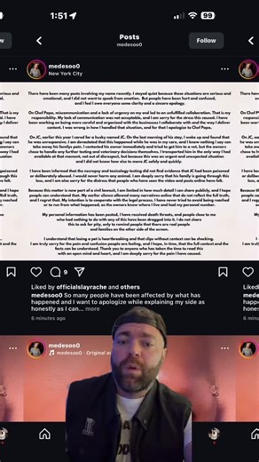 Jonas Black on Instagram: "The necropsy clearly shows decomposition and decline that do not match the ten day timeline she gave. Her statement does not align with the physical evidence or with basic physiology. JC was a middle aged husky with no catastrophic medical red flags when he was dropped off. The condition described in his necropsy does not appear suddenly in a ten day window. It requires missed signs, missed care, or a level of inattentiveness no boarded dog should ever experience. Dogs