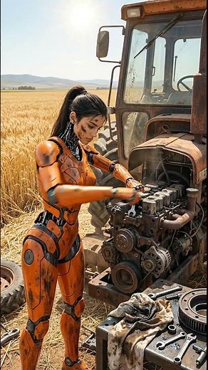 Robot Girl Fixes a Tractor: Watch This Amazing Transformation! #innovation #robot #futuretech