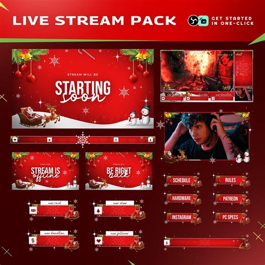 Animated Joyful Christmas Stream Overlay: Festive Red Holiday Theme for Twitch, OBS and Streamlabs - Etsy UK