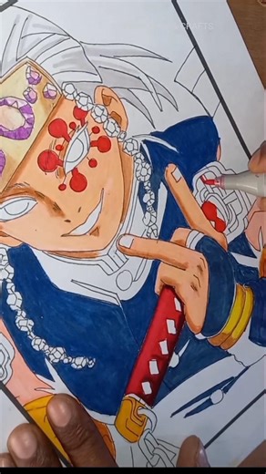 Coloring process Tengen Uzui 🎨 | Demon Slayer Anime Drawing #shorts