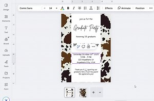 Graduation Invite 2026 | Class of 2026 Grad Ceremony and Party Invitation | Multi Picture | Western | Cow Print | Canva Template | Digital