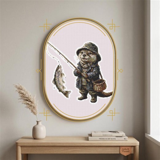 Otter Counted Cross Stitch Pattern PDF, Fishing Animal Design, Digital Download Chart, Square Woodland Wall Decor, Hand Embroidery Design - Etsy