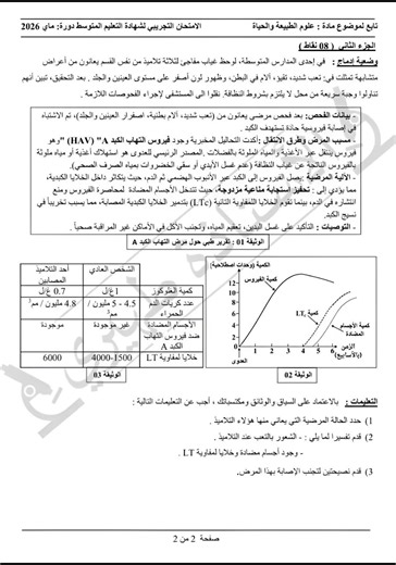 اختبار التجريبي في مادة العلوم الطبيعية و الحياة السنة الرابعة متوسط