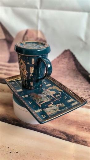 Royal Blue Egyptian Tea Set: Gold Hieroglyphs Mug & Tray - Etsy