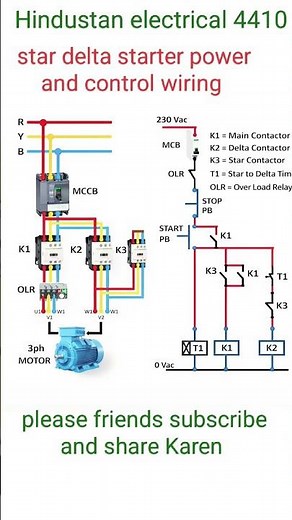 star delta starter power and control wiring diagram#explained #three phase motor connection#shoerts