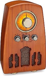 ClearClick Vintage Style AM/FM Radio with Bluetooth - Handmade Wooden Exterior with Classic Retro Look