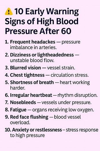 ⚠️ 10 Early Warning Signs of High Blood Pressure After 60
