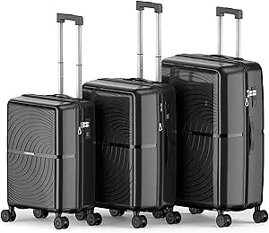 Amazon.com | Nazhura Hardside Spinner Luggage Set, 3-Piece, Black | Luggage Sets