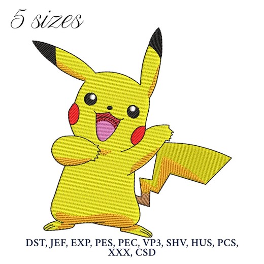Pikachu-style Embroidery Design, Pokemon Embroidery Machine File, Digital Embroidery Patterns - Etsy