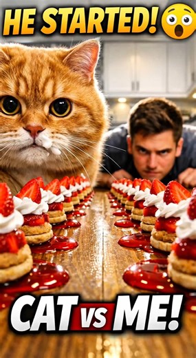 Cat vs Human: Dessert Speed Challenge! 🍓port. 4#shorts #cat #funny #fyp #comedy