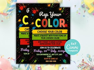 Editable Color Wars Party Invite, Adult Color Party Invitation, Kids Color Party Invitation, Rep Your Color Invite, Lets Get Colorful Invite - Etsy UK