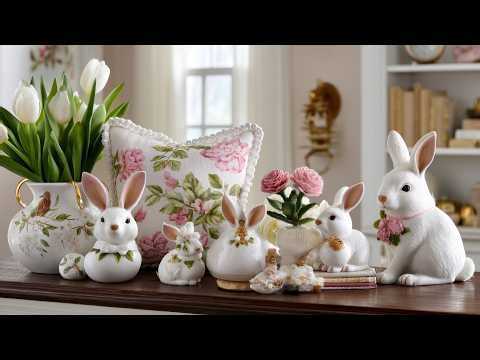 Elegant Spring Farmhouse Decor Ideas | Cozy Easter Home Tour with Bunnies & Pastel Eggs