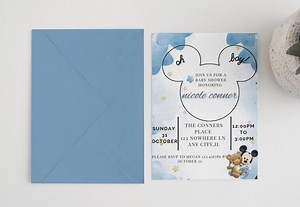 Blue Baby Shower Invitation-cartoon Mouse Theme- Editable Instant Download Template - Etsy UK