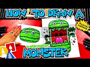 How To Draw A Watermelon Monster - Folding Surprise - Videos For Kids