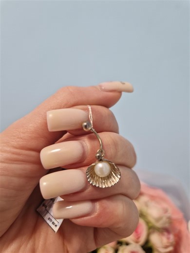 Vintage Bauchnabelpiercing aus 925er Sterlingsilber (2007) mit echter Süßwasserperle, neuwertig mit Etikett, zartes minimalistisches Design. - Etsy.de