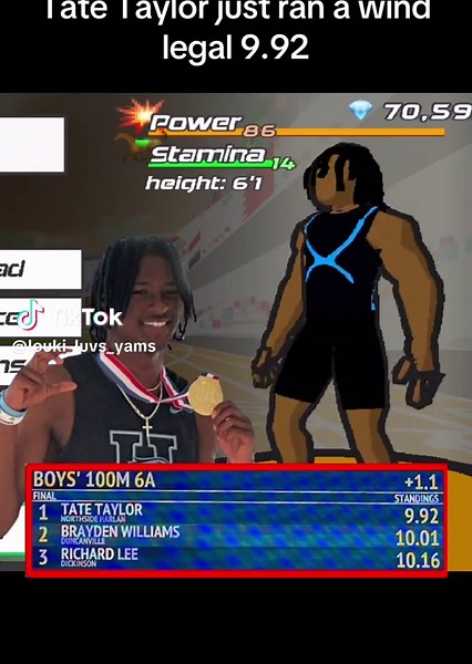 Tate Taylor Sets 100 Meter Record with 9.92 Seconds