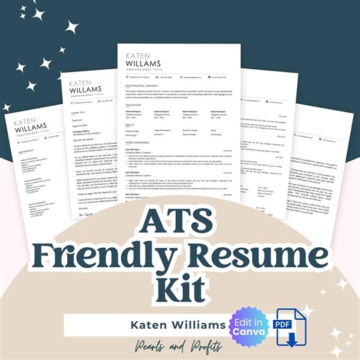 Ats-friendly Resume Template, Editable Canva Resume Kit | 2 Page Resume, Cover Letter, Thank You Letter, Reference Page Instant Download - Etsy Australia