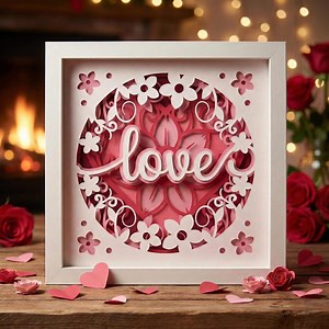 Love Shadow Box SVG, modèle Papercut en couches 3D, cadeau Saint-Valentin, décoration florale de mariage, SVG d'anniversaire pour Cricut & Silhouette - Etsy France