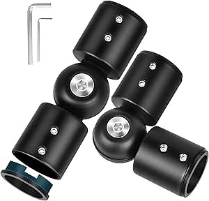 TOKPLNU Heavy Duty Hinged Elbow Connector, Stainless Steel, Adjustable Corner Curtain Rod Connector for 1 Inch Bay Window Curtain Rods, Black 2 Pack