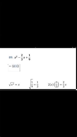 Algebra de Baldor: Ejercicio 106 - Problema 89: x^2-2/3x+1/9 #matematicas #algebraicamente #maths