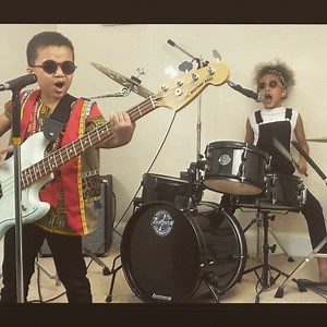 Me and my brother @Thomas_bushell jammed to @greenday Boulevard of broken dreams today. He is getting good at singing and playing. He is 6. We had fun practicing together. Hope you like our fun cover @trecool @mikedirnt @billiejoearmstrong #greenday #boulevardofbrokendreams #ludwig #zildjian #vicfirth #jamming #fender #fendermustang #family #brother #sister #6 #9 #6yearsold #9yearsold #izipizi | Nandi Bushell