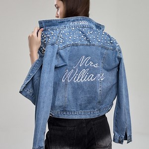Custom Embroidered Bride Jacket With Pearls, Personalized Mrs Name Denim Jacket, Future Mrs Gift, Stitched Wedding Jacket, Just Married Gift - Etsy Australia
