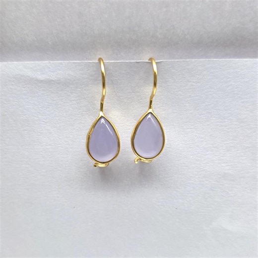 Genuine Purple Chalcedony Dangle Earrings- Solid 925 Silver, Chalcedony Teardrop Jewelry - Etsy