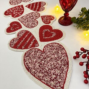 Valentine's Day Table Runner, Luxury Beaded Runner, Red and White Hearts, 13x36inch - Etsy