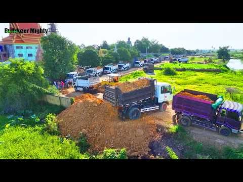 Full Video, Land filling Road construction, Bulldozer KOMATSU D31P, Dump Truck unloading