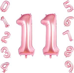 Tiffany Pink Number 11 Balloons,40 Inch Birthday Number Balloon Party Decorations Supplies Helium Foil Mylar Digital Balloons (Tiffany Pink Number 11)