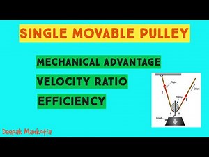 single movable Pulley, mechanical advantage, velocity ratio and efficiency of movable pulley.