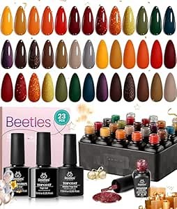 Beetles Fall Gel Nail Polish Set, 20 Colors Orange Yellow Brown