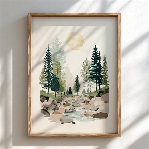 Pastel Forest Print: Serene Sunlit Trees Nature Poster - Etsy
