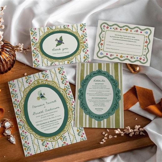 Colorful Wildflower Wedding Invitation Suite: Whimsical Love Birds Garden Party Floral Template - Etsy