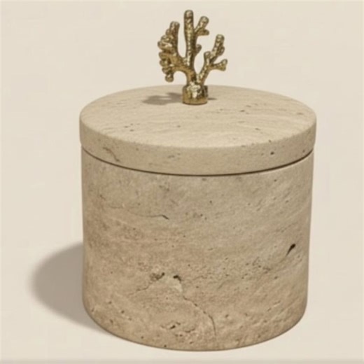 Travertine Natural Stone Decorative Storage Box With Gold Detail - Etsy
