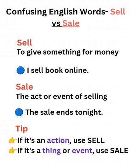 Sell vs Sale – Don’t Mix These English Words! 💡 #english #vocabulary #englishworkbook