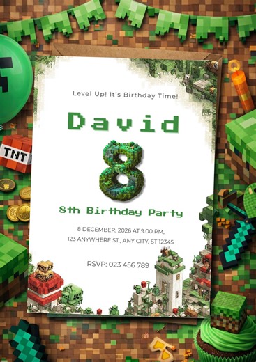 Minecraft Birthday Invitation | Editable Canva Template | Instant Download - Etsy