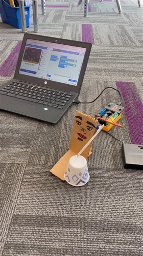 Students in Mr. Hansel's Class worked with micro:bits to create a drummer using code, cardboard, a popsicle stick, & cup! | Spencer Community Schools