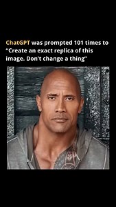 190 reactions · 32 comments | ChatGPT was prompted 101 times to recreate the same image… replace the face with The Rock. The results? Scary accurate. Precision. Consistency. Control. This is AI art evolution. Then AI goes crazy 藍 | Artificial Intelligence News | Facebook
